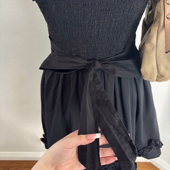 Sidecca Korea Black Rosette Hem Mini Dress – Y2K Babydoll Vibes - Picture 6 of 8
